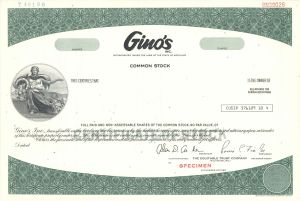 Gino's Inc.  -  1960 Specimen Stock Certificate