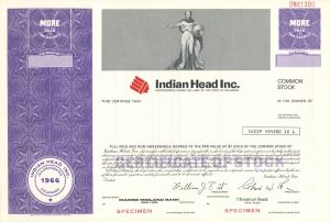Indian Head Inc.  -  1966 Specimen Stock Certificate