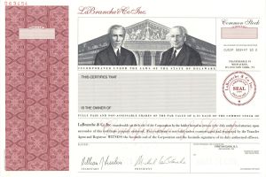 LaBranche and Co. Inc. - 2000 dated Specimen Stock Certificate