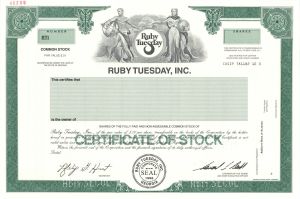 Ruby Tuesday, Inc.  -  1996 Specimen Stock Certificate