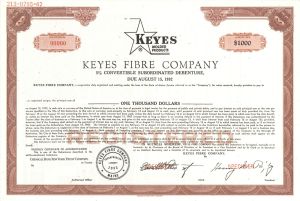 Keyes Fibre Co. - 1935 dated $1,000 Specimen Bond