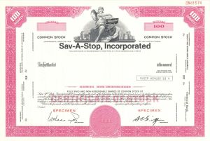 Sav-A-Stop, Inc. -  1953 dated Specimen Stock Certificate