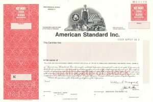 American Standard Inc. -  1977 dated Specimen Stock Certificate