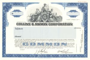 Collins and Aikman Corp. -  1978 dated Specimen Stock Certificate