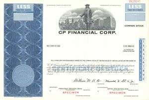 CP Financial Corp. -  1969 dated Specimen Stock Certificate