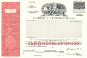 Jostens, Inc. -  1978 dated Specimen Stock Certificate