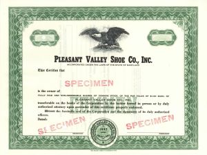 Pleasant Valley Shoe Co., Inc. - 1947 dated Specimen Stock Certificate