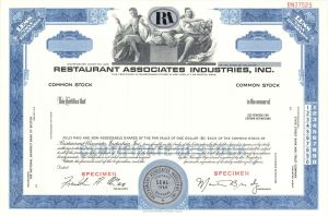 Restaurant Associates Industries, Inc. - 1968 dated Specimen Stock Certificate
