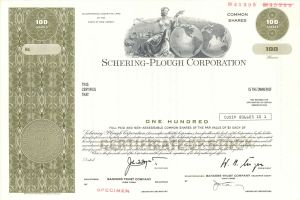 Schering-Plough Corp. -  1970 dated Specimen Stock Certificate