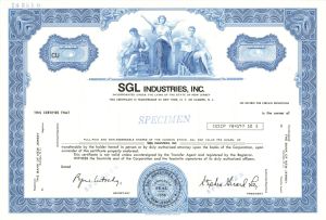 SGL Industries, Inc. -  1956 dated Specimen Stock Certificate