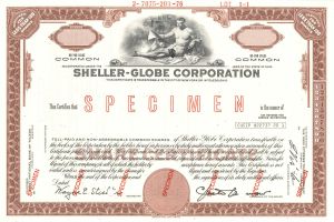 Sheller-Globe Corp. -  Specimen Stock Certificate