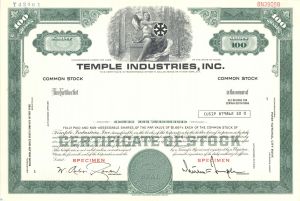 Temple Industries, Inc. -  Specimen Stock Certificate