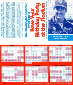 The Senators 1971 Schedule  - Sports Memorabilia