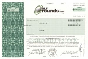 Golf Rounds.com - Stock Certificate