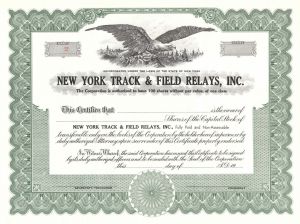 New York Track and Field Relays, Inc. - Stock Certificate