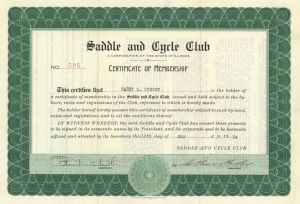 Saddle and Cycle Club - Sports Membership Certificate