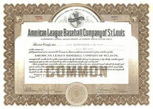 American League Baseball Co. of St. Louis - 1945 dated St. Louis Browns Stock Certificate