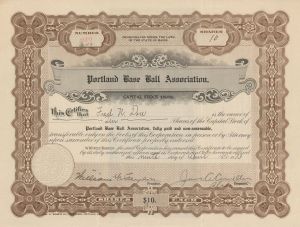 Portland Base Ball Association - Stock Certificate