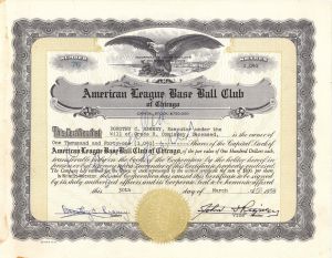 American League Base Ball Club - Stock Certificate