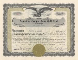 American League Base Ball Club - Stock Certificate