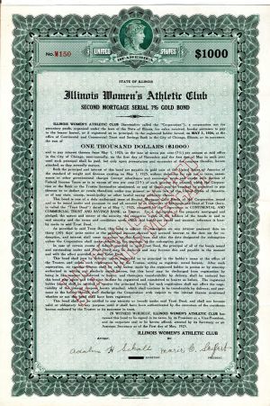 Illinois Women's Athletic Club -  1925 dated $1,000 Bond