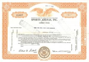 Sports Arenas, Inc. - Stock Certificate