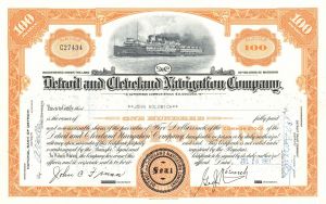 Detroit and Cleveland Navigation Co. - Michigan Shipping Stock Certificate - Fantastic History