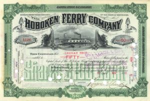 Hoboken Ferry Co. - Green Issued to Lehman Brothers - 1896 dated Shipping Stock Certificate