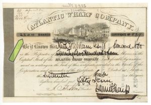 Atlantic Wharf Co. - High Denomination 1857 dated Gorgeous Stock Certificate (Uncanceled)