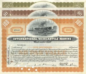 International Mercantile Marine Co. - 1930's-40's dated Set of 3 Stock Certificates - Company that Made the Titanic