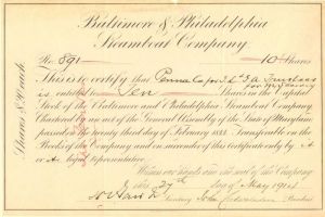Baltimore and Philadelphia Steamboat Co. - Stock Certificate