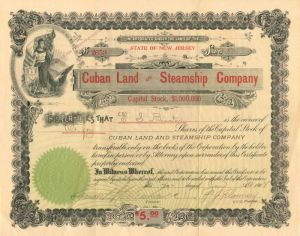 Cuban Land and Steamship Co. - 1902 dated Cuba Stock Certificate