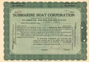 Submarine Boat Corporation - Stock Certificate