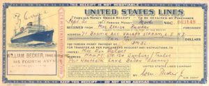 United States Lines - Foreign Money Order Shipping Receipt