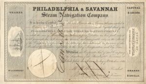 Philadelphia and Savannah Steam Navigation Co. - Stock Certificate