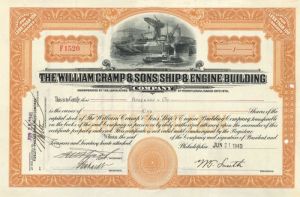 William Cramp and Sons Ship and Engine Building Co. - Stock Certificate