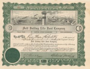 Self Bailing Life Boat Co. -  1921 dated Stock Certificate