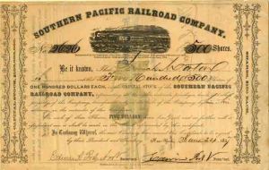 Southern Pacific Railroad Co. - Railway Stock Certificate