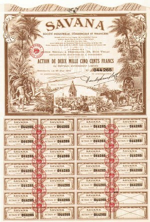 French Colonial - Savana Societe Industrielle, Commerciale Et Financiere - Stock Certificate (Uncanceled)