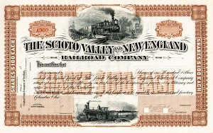 Scioto Valley and New  England Railroad - Stock Certificate