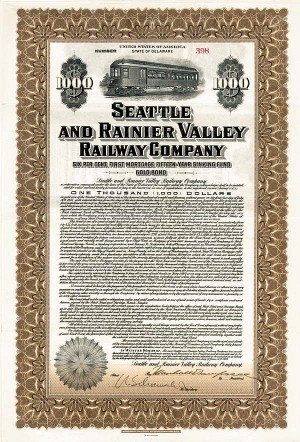 Seattle and Rainier Valley Railway - Bond (Uncanceled)