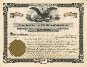 Selma Baseball and Athletic Association, Inc - Stock Certificate (Uncanceled)