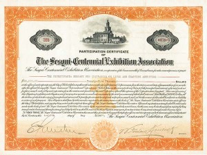 1926 Sesgui-Centennial Exhibition Association - Stock Certificate