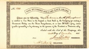 Permanent Bridge over the River Susquehanna - 1814 dated Stock Certificate - McCall's Ferry