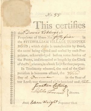 Fitzwilliam Village Turnpike Road - Stock Certificate