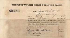 Middletown and Delhi Turnpike Corp. - Stock Certificate