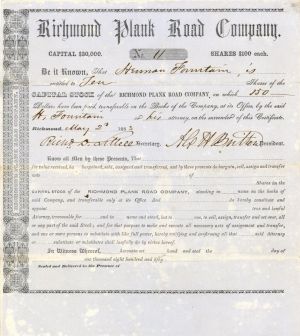 Richmond Plank Road Co. - Stock Certificate