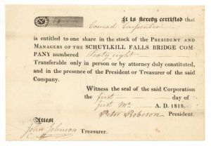 Schuylkill Falls Bridge Co. - Stock Certificate