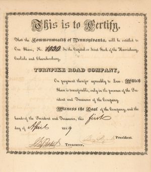 Turnpike Road Co. - Stock Certificate