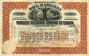 Marconi Wireless Telegraph Co. of Canada - Stock Certificate